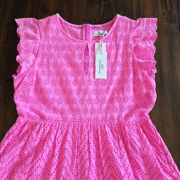 Vineyard Vines Allamanda Pink Wave Floral Eyelet Dress Size 12 - Picture 9 of 11